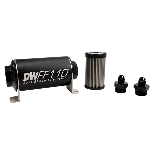 Deatschwerks In-line fuel filter element and housing kit, stainless steel 100 micron, -6AN, 110mm. Universal