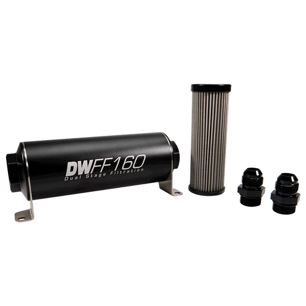 Deatschwerks In-line fuel filter element and housing kit, stainless steel 5 micron, 160mm. Universal