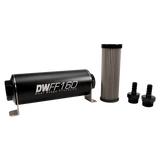 Deatschwerks In-line fuel filter element and housing kit, stainless steel 5 micron, 3/8in hose barb, 160mm. Universal