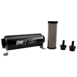 Deatschwerks In-line fuel filter element and housing kit, stainless steel 40 micron, 5/16in hose barb, 160mm. Universal