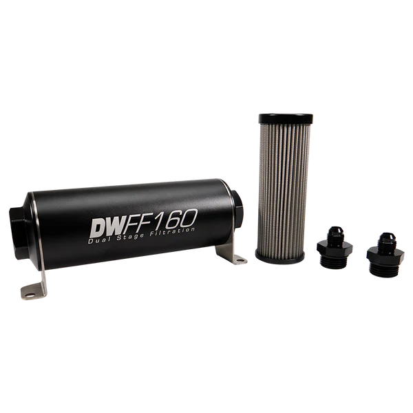 Deatschwerks In-line fuel filter element and housing kit, stainless steel 40 micron, -6AN, 160mm. Universal