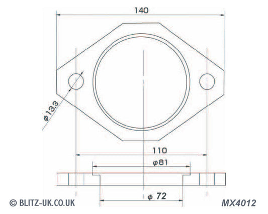 Blitz Exhaust Gasket -72mm Bore - 2 bolt fixing 13.3mm x 110mm centres