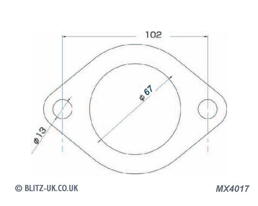 Blitz Exhaust Gasket - 67mm Bore - 2 bolt fixing, 13mm x 102mm centres