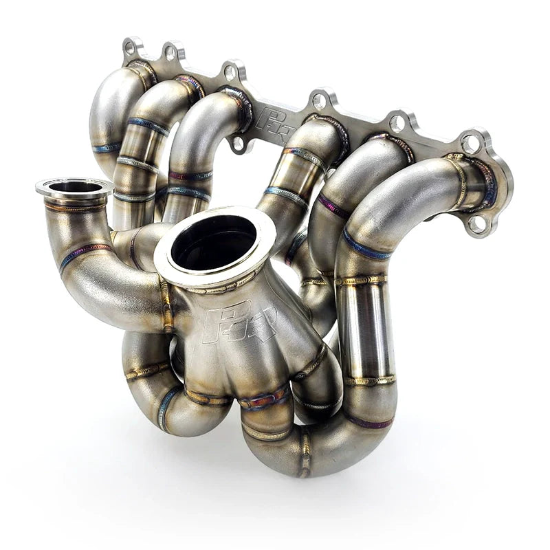 PHR V23A Turbo Manifold for 2JZ-GE
 Collector: Cast
 Turbine Fitment: Precision "T4" V-band inlet (S and H Cover)
 Turbo Scroll: Single Scroll
 Number of wastegates: (S) Dual wastegates
 Wastegate Flange(s): Dual Gate 44, 45 or 46mm