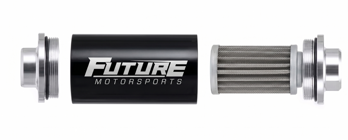 Future Motorsports Billet Aluminium Fuel Filter 100 Micron Stainless Steel Filter With Mounting Bracket Fittings