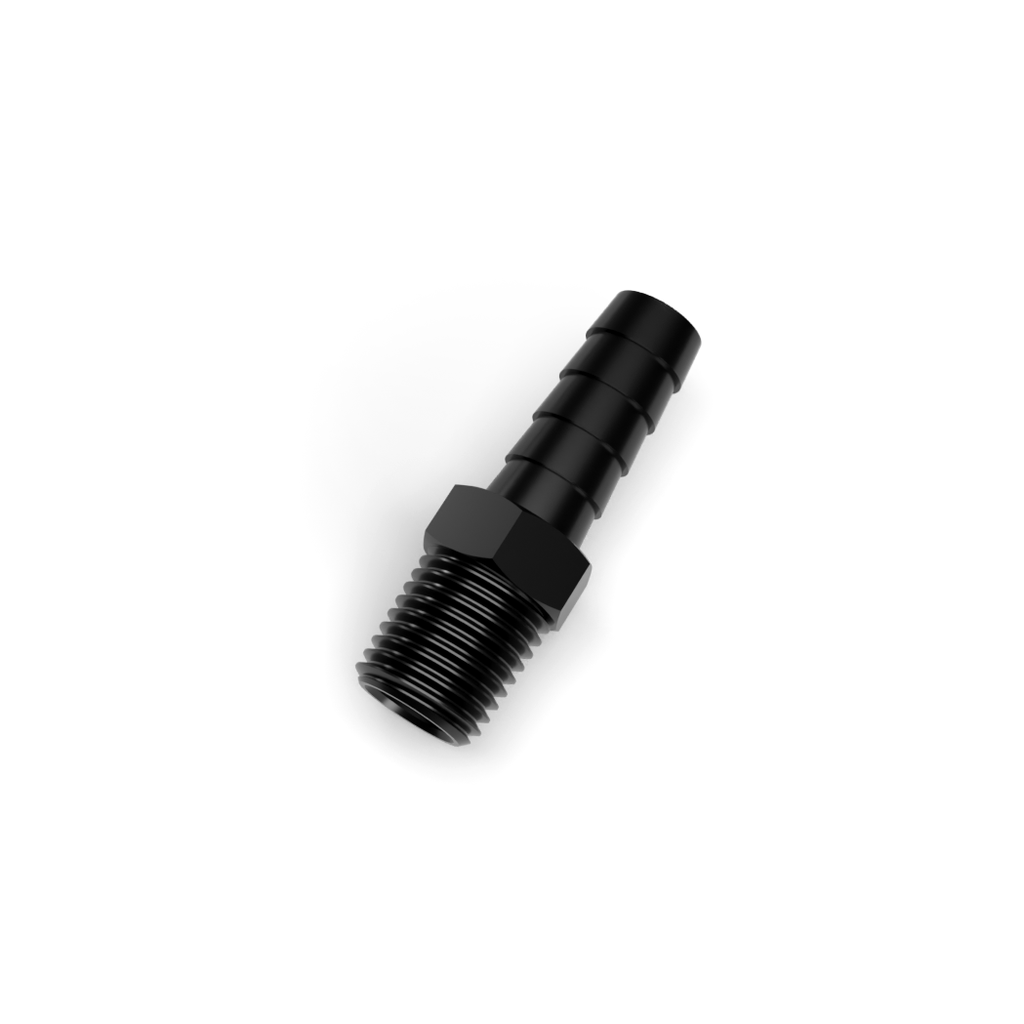 PHR PowerHouse Racing 1/4 NPT male to 3/8 hose barb, Staight, Aluminum, Anodized Back