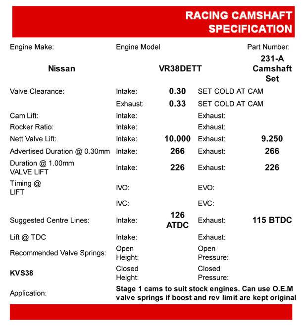Kelford Stage 1 Camshafts [231-A] R35 GTR - Future Motorsports -  - Kelford - Future Motorsports