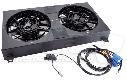 PHR Dual Brushless SPAL Fan Kit
- Wrinkle black powder coat finish  - Includes 12" heavy duty SPAL fans and wiring harness