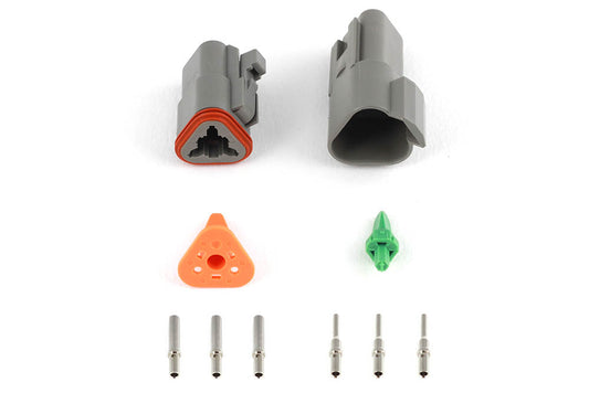Haltech Plug and Pins Only - Matching Set of Deutsch DT-3 Connectors (DT06-3S + DT04-3P) - (13 Amp)