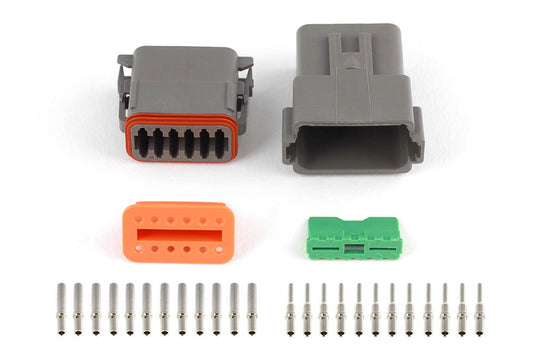 Haltech Plug and Pins Only - Matching Set of Deutsch DT-12 Connectors  (DT06-12S + DT04-12P) - (13 Amp)